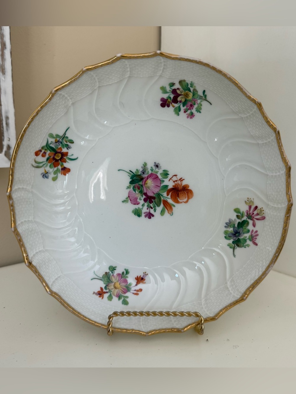 Antique KPM Berlin Hand Painted Floral Neuosier Porcelain Soup Bowl 8.5”